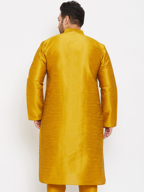 Vastramay Men's Plus Size Mustard Silk Blend Kurta